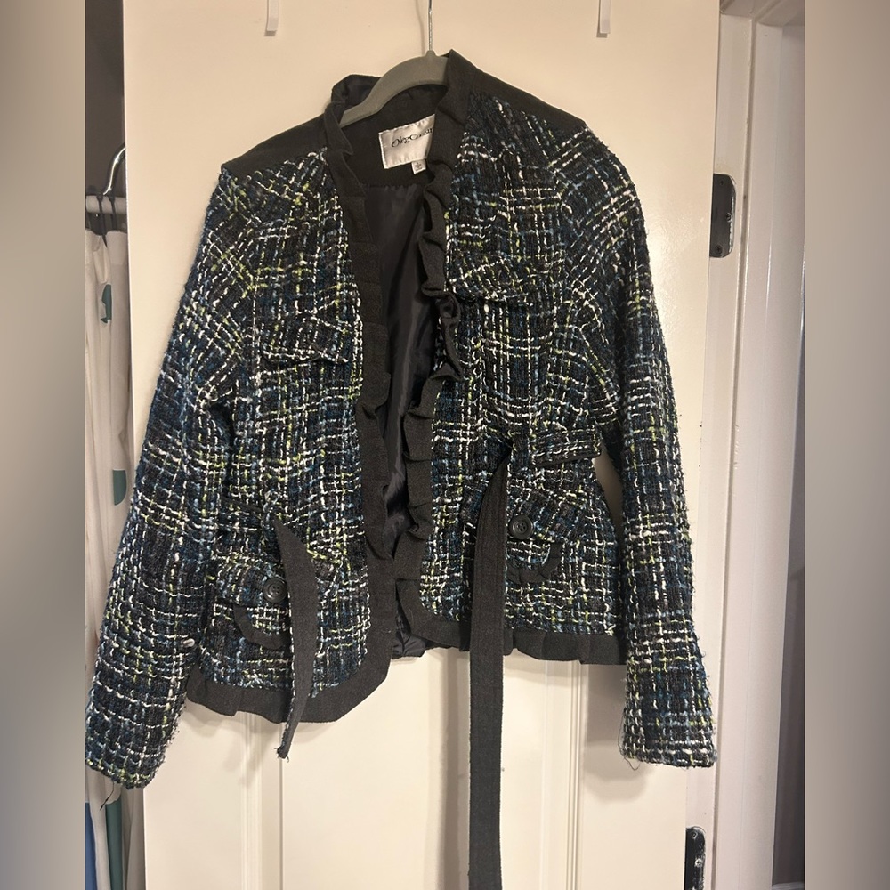 Oleg Cassini Juniors Large Blue Green Tweed Jacket